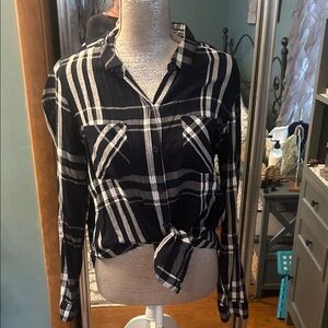 Lucky Brand Black and White Plaid Button Down Shirt